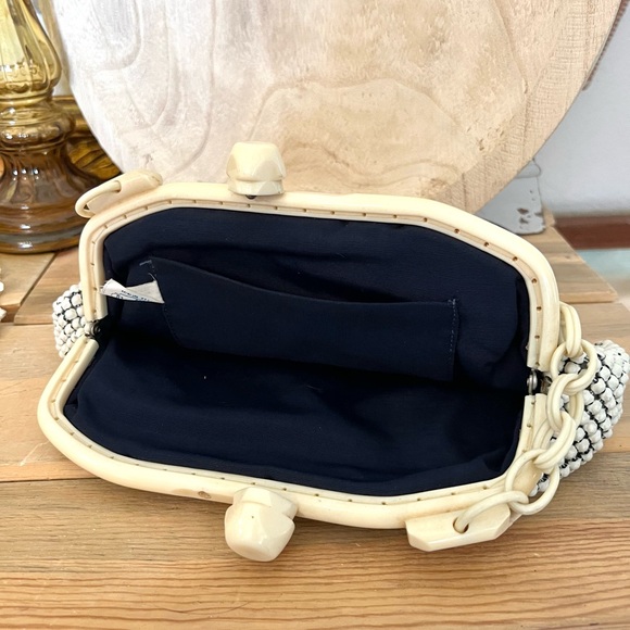 Vintage Whiting & Davis Co. Alumesh Ivory Celluloid Purse Chain Link Strap USA - Picture 4 of 7